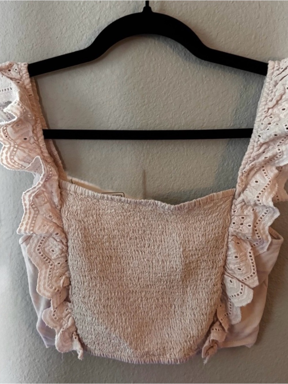 Bershka Pale Pink Smocked Top with Ruffle Straps